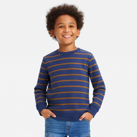 Cat & Jack Toddler Boys' Fleece Crewneck Sweatshirt Striped Size 2T  Navy - Picture 1 of 3